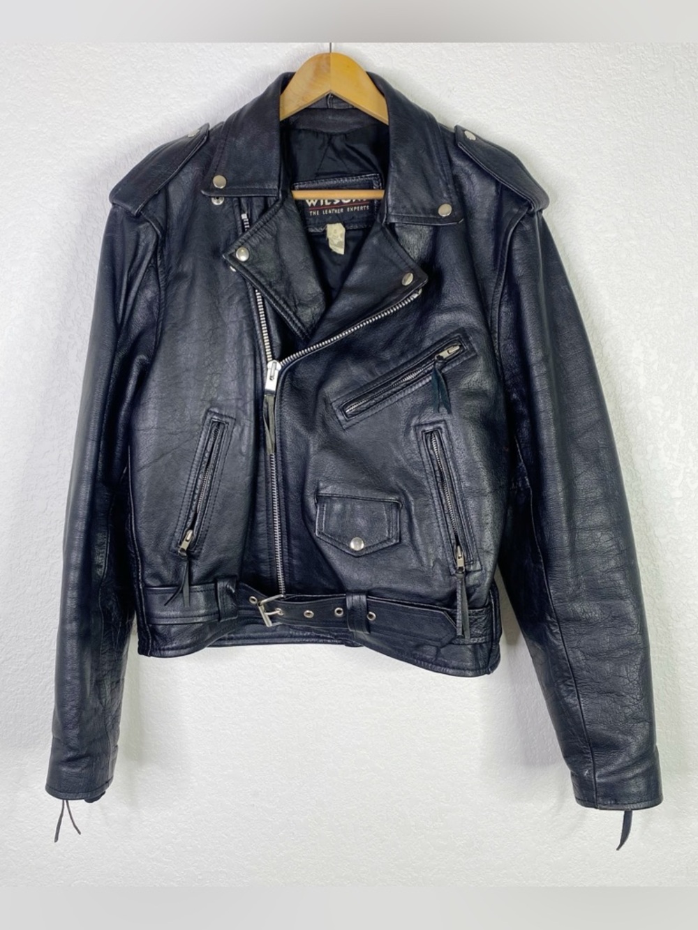 Vintage Wilson’s Leather Black 100% Leather Moto Biker Jacket